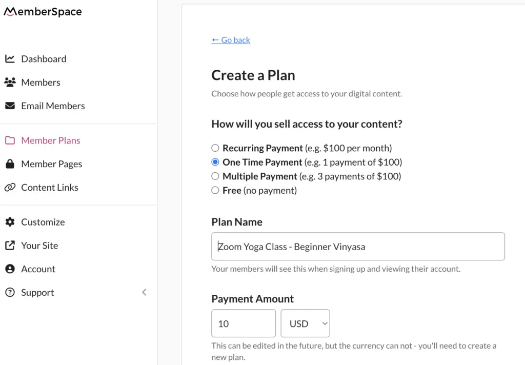 Set pricing for zoom yoga